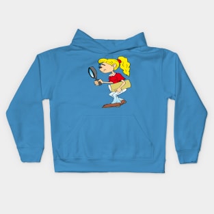 schoolgirl with magnifying glass Kids Hoodie